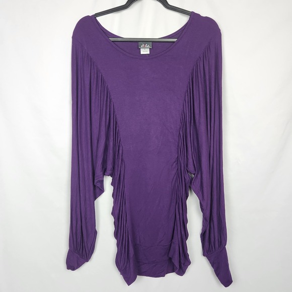 Dots Womens Long Sleeve Blouse Batwing Dolman Sleeve Size Medium Solid Purple - Picture 1 of 5